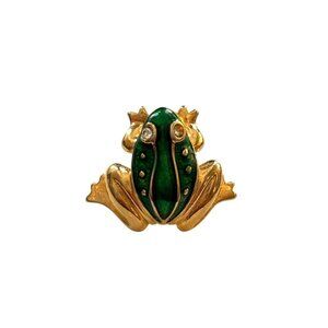 Vintage AVON Frog Brooch Pin Gold Tone & Green Enamel